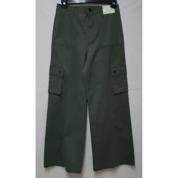 a.n.a Pants - Women's a.n.a Wide Leg Trendy Gen Z City Cargo Pants Olive Multi Pocket Sz 8 NWT